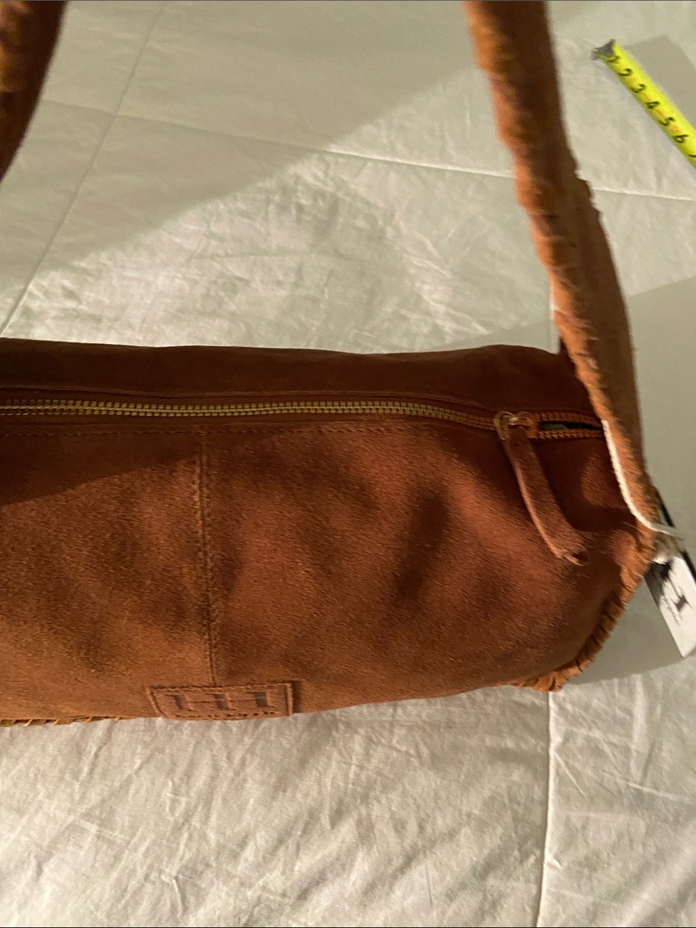 Haute Hippie Cognac Suede Woven-Trim Shoulder Bag - Picture 8 of 12